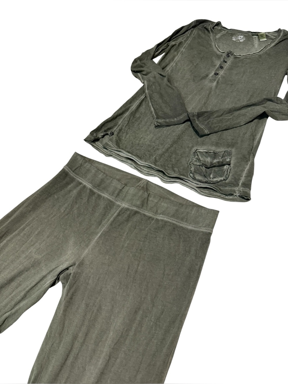 DIESEL Vintage Acid Washed Green Henley and Leggings Matching Set size S/M